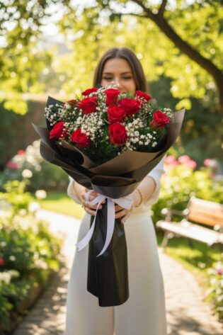 Noir Romance & Premium Kırmızı Gül Buketi