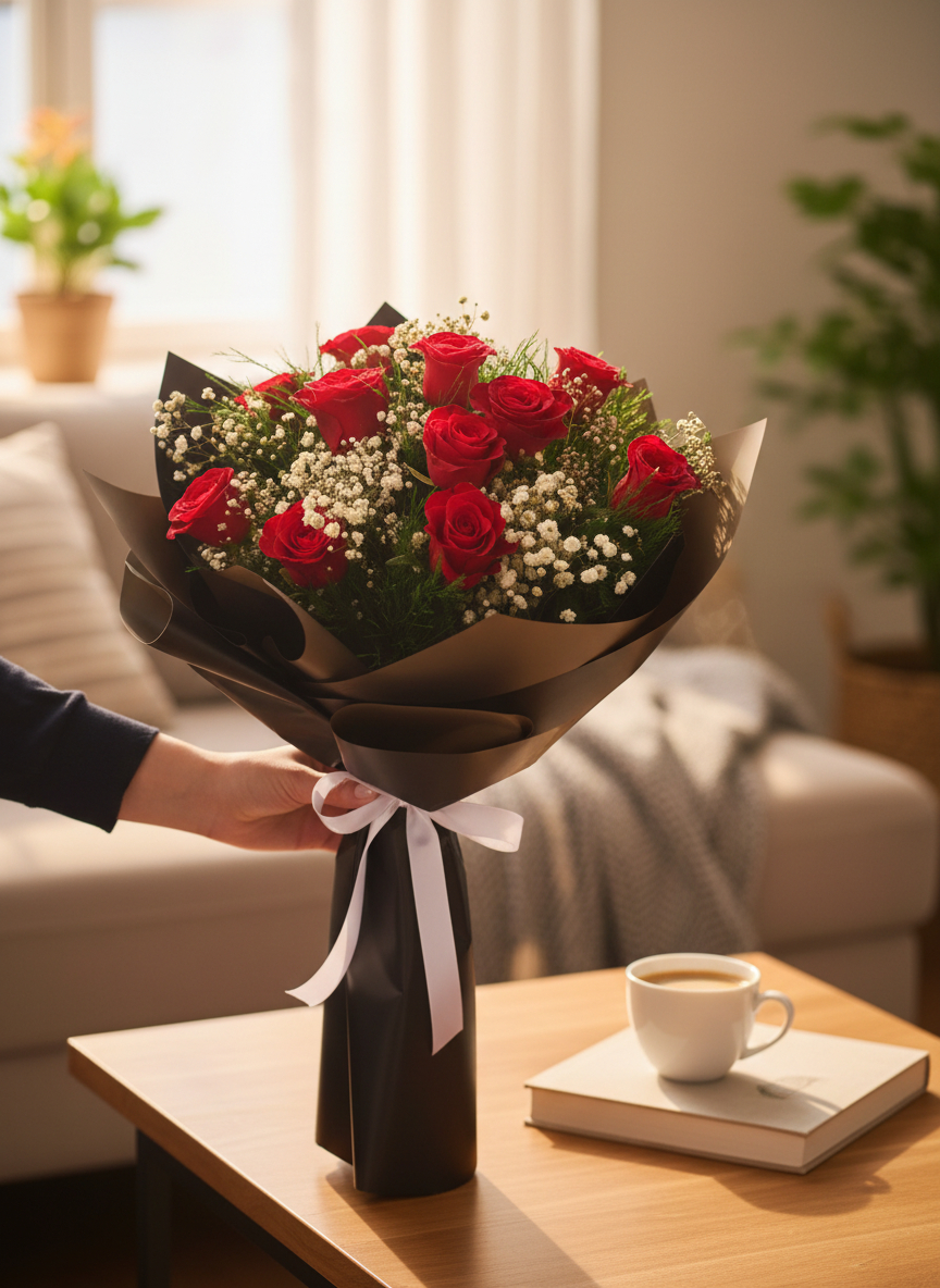 Noir Romance & Premium Kırmızı Gül Buketi - Görsel 2